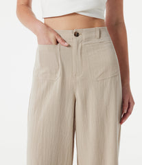 High Waisted Wide Leg Casual Linen-Feel Pants with Pockets