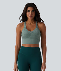 OneForm Seamless Flow Jacquard Crisscross Backless Ruched Built-in Bra Yoga Cropped Tank Top