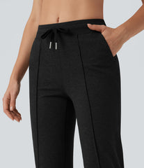 Mid Rise Drawstring Straight Leg Workout Pants with Pockets