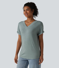 V-neck Batwing Short Sleeve Casual T-Shirt