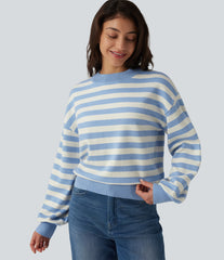 Round Neck Long Sleeve Stripe Casual Sweater