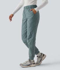 Mid Rise Camping Quilted Joggers with Pockets