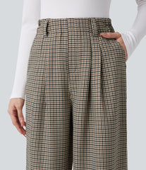 High Waisted Plaid Work Baggy Pants with Pockets
