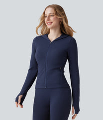 OneForm Seamless Flow Waffle Hooded Long Sleeve Thumb Hole Zipper Yoga Jacket with Pockets