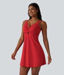 SoftlyZero™ Plush Push-Up Twisted Adjustable Straps Non-Removable Pad Dance Active Dress DD-F Cups with Pockets-Easy Peezy