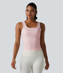 OneForm Seamless Flow Square Neck Ruched Yoga Tank Top