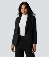 Notched Collar Long Sleeve Work Blazer with Pockets