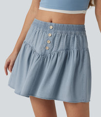 Mid Rise Mini Draped Lyocell Denim Casual A-line Skirt