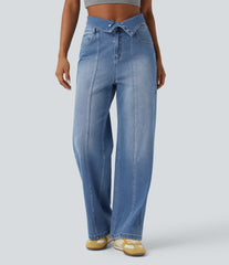 Halara Flex™ Foldover High Waisted Straight Leg Casual Jeans with Pockets