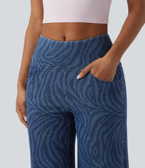 Halara Flex™ Mid Rise Tummy Control Zebra Stripe Casual Wide Leg Jeans with Pockets