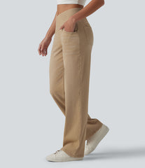 Halara Flex™ Crossover High Waisted Colorful Casual Wide Leg Jeans with Pockets