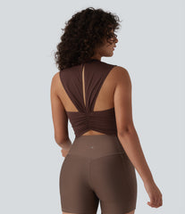 Ribbed Knit Round Neck Workout Tank Top-UPF40+