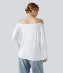 Off Shoulder Long Sleeve Casual T-Shirt