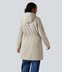 Hooded Long Sleeve Drawstring Longline Fleece Casual Parka Coat with Pockets