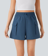 High Waisted Drawstring Flap Pocket Casual Cargo Shorts