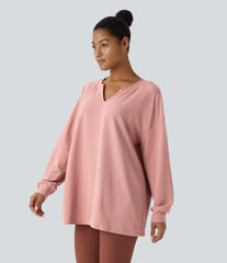 V Neck Dropped Shoulder Relaxed Waffle Casual Sweatshirt
