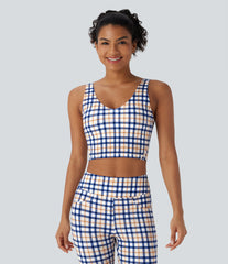V Neck Plaid InstantCool Cropped Yoga Tank Top