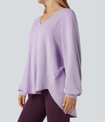V Neck Long Sleeve High Low Casual Sweatshirt