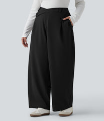 Plus Size Halara Flex™ DayStretch Asymmetric High Waisted Barrel Leg Work Pants with Pockets