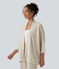 Open Front 3/4 Sleeve Casual Cardigan