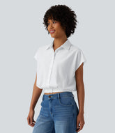 Collar Cap Sleeve Button Fly Casual Shirt