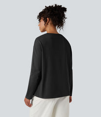 Round Neck Long Sleeve Casual Cotton T-Shirt