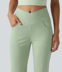 Crossover High-waisted Casual Stretch Linen Balloon Joggers with Pockets