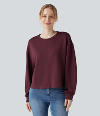 Round Neck Long Sleeve High Low Casual Sweatshirt
