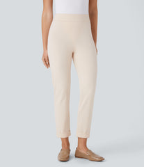 High Waisted Rolled Hem Skinny Tapered Ankle Length Casual Pants