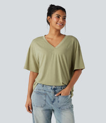 V-neck Short Sleeve Relaxed Casual Top