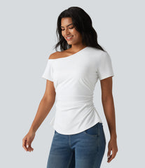 SoftlyZero™ Airy One-Shoulder Ruched Split Built-in Bra InstantCool Casual T-Shirt