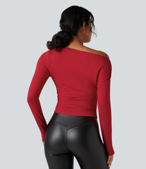 One-shoulder Long Sleeve Ruched Casual Top
