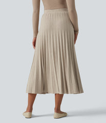 High Waisted Plisse A-Line Midi Casual Sweater Skirt