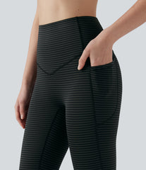 High Waisted Tummy Control Stripe Yoga Leggings with Pockets