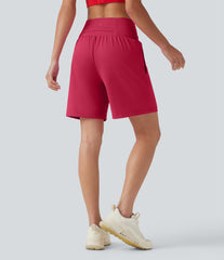 SoftlyZero™ Airy Crossover High Waisted 2-in-1 InstantCool Yoga Shorts 7'' with Pockets