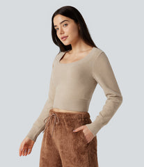 U-Neck Long Sleeve Cropped Casual Sweater