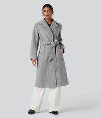 Long Sleeve Belted Longline Fleece Casual Coat with Pockets