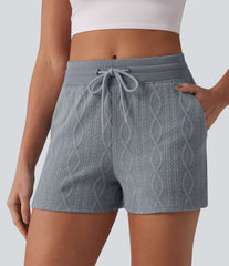 Mid Rise Drawstring Cable Knit Casual Shorts 3'' with Pockets