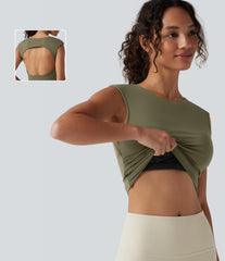 SoftlyZero™ Airy Boat Neck Cut Out Built-in Bra Ruched InstantCool Yoga Tank Top