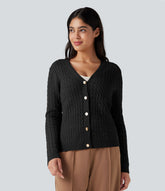 V-neck Cable Knit Work Cardigan