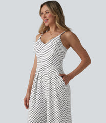 V Neck Polka Dot Slip Jumpsuit with Pockets-Easy Peezy Edition