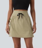 High Waisted Drawstring 2-in-1 Mini Hiking Skirt with Pockets