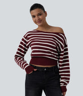 One-shoulder Long Sleeve Stripes Casual Sweater