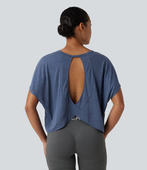 Round Neck Batwing Short Sleeve Casual T-Shirt