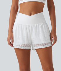 SoftlyZero™ QuickDry Crossover High Waisted 2-in-1 Eyelet Yoga Shorts 3'' with Pockets
