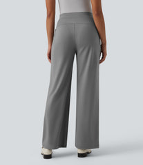 High Waisted Stripes Work Wide Leg Pants with Pockets