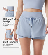 Breezeful™ High-waisted Drawstring 2-in-1 Quick Dry Workout Shorts with Pockets