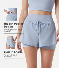Breezeful™ High-waisted Drawstring 2-in-1 Quick Dry Workout Shorts with Pockets