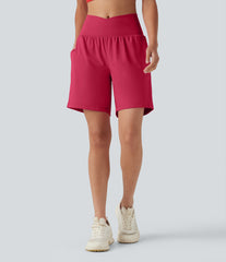 SoftlyZero™ Airy Crossover High Waisted 2-in-1 InstantCool Yoga Shorts 7'' with Pockets