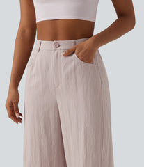 High Waisted Cropped Casual Baggy Pants with Pockets